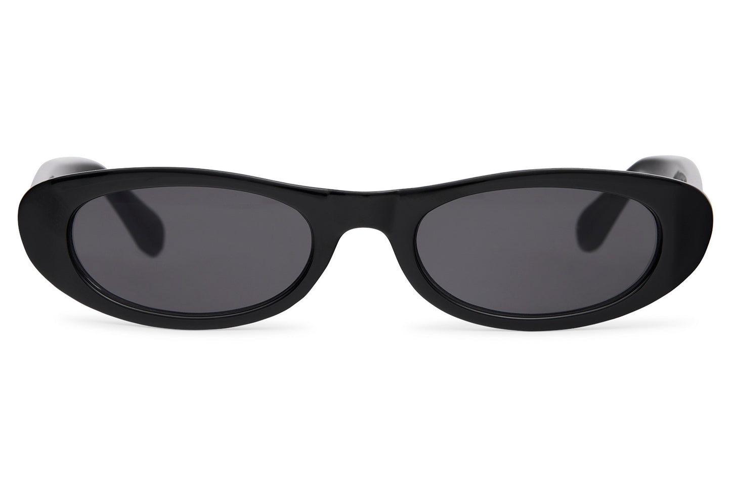 Black sunglasses with dark lenses on a white background