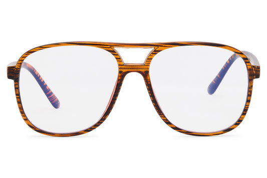 blue light filtered Aviator-style glasses with a tortoiseshell frame on a white background