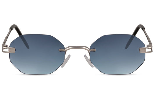 Luxshoori Octagon Frameless Sunglasses - Silver Blue - Men & Women