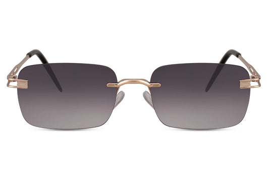 Luxshoori Rectangle Frameless Sunglasses - Gold Black - Men & Women