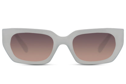 Luxshoori Rectangle Retro Sunglasses - Blue Brown - Women