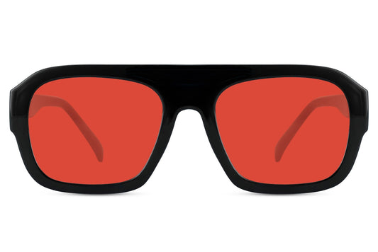 Luxshoori Retro Aviator Sunglasses - Black Red - Men & Women