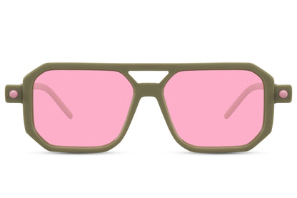 Luxshoori Retro Aviator Sunglasses - Green Pink - Men & Women