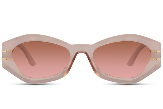 Luxshoori Shape Cat Eye Sunglasses - Beige Pink - Women