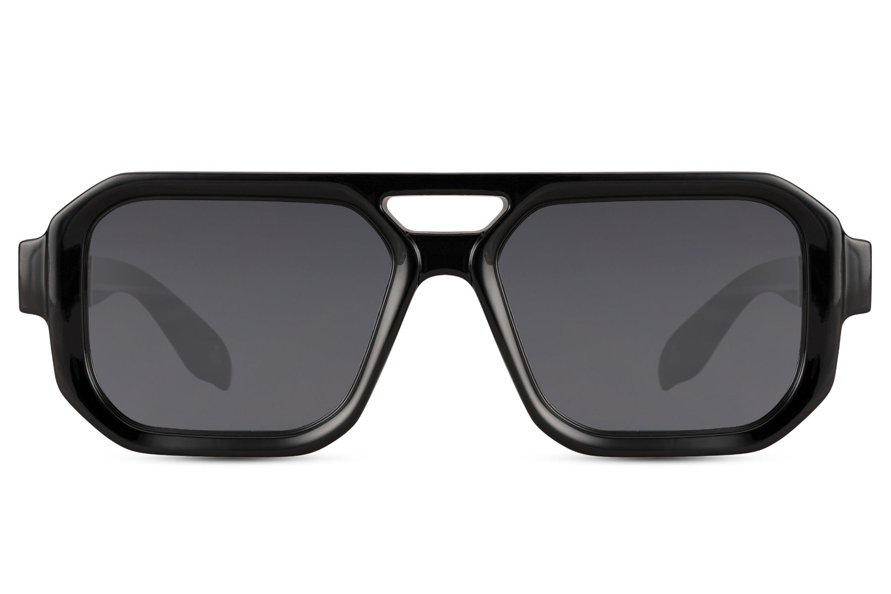 Luxshoori Square Aviator Sunglasses - Black Black - Men & Women