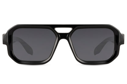 Luxshoori Square Aviator Sunglasses - Black Black - Men & Women
