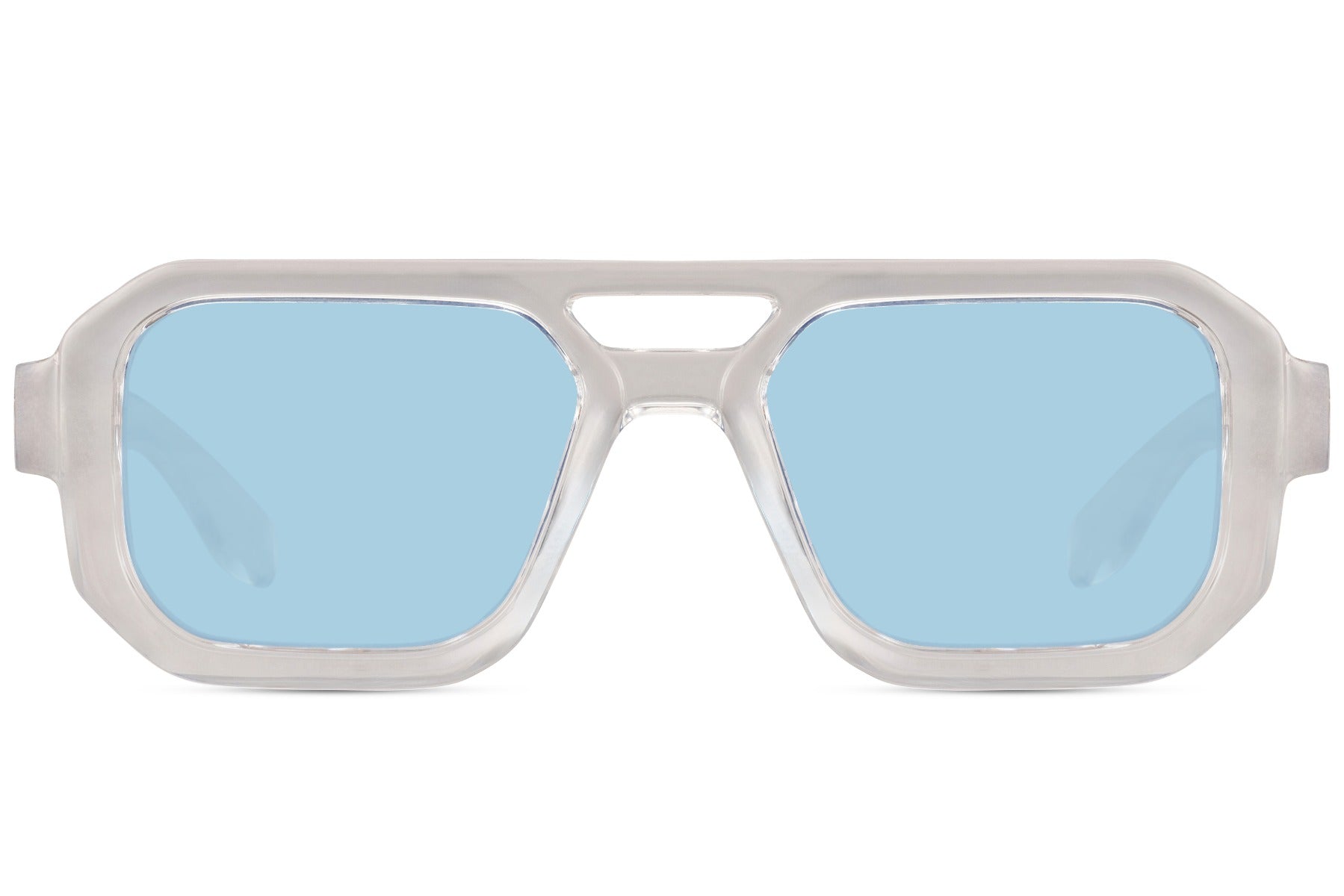 Luxshoori Square Aviator Sunglasses - Transparent Blue - Men & Women